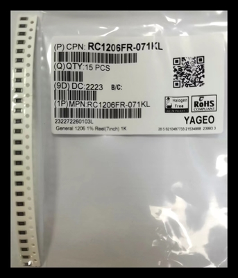 Điện trở chip màng dày 7 inch Dia Reel 1206 Lớp phủ 1KΩ ± 1%